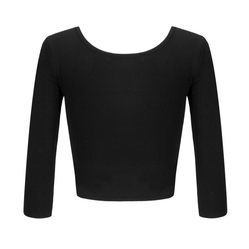 OThread & Co. Women's Crop Tops Basic Stretchy Scoop Neck 3/4 Sleeve T-Shirt (Large, Black) - Image 4